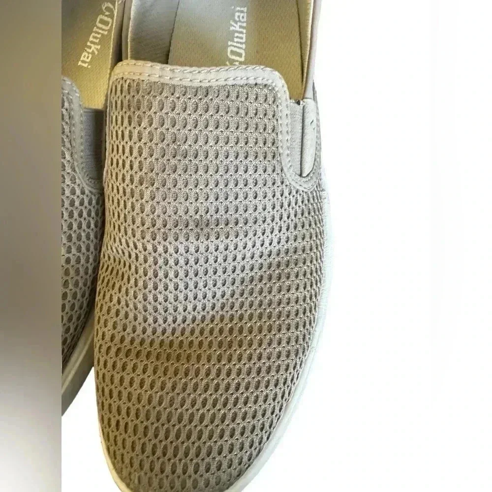 Olukai Pehuea Clay Khaki Green Perforated Textile Round Toe Slip On Sneakers